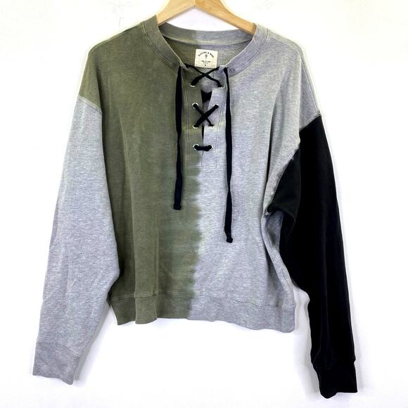 Electric & Rose Crawford Tie Dye Sweatshirt SZ S Olive Green Gray Anthropologie - Picture 1 of 11
